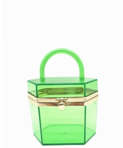 Clear Hexagon Cylinder Top Handle Bag 2047-1  NEON GREEN